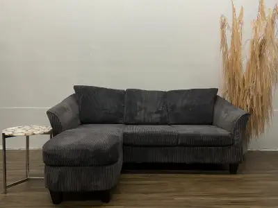 Mobilia Grey Sectional L Shape Reversible Curduroy Grey Free Del, View more