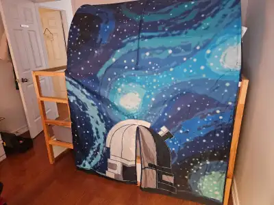 IKEA twin KURA frame and firm MORGEDAL foam mattress. Comes with two KURA bed tents, shown in photos...