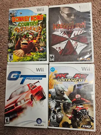 All games tested and work great. Gt 5$ Mx vs atv 5$ Dk 20$ Resident evil 20$ Or all 4 for 40$ Pickup...