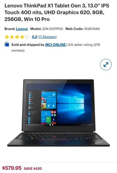 Lenovo ThinkPad X1 Tablet 8/256 windows 11, View more