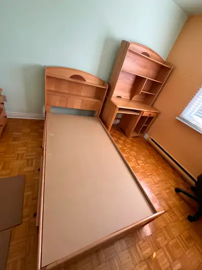 Single bed frame & desk w/overhead shelf, View more