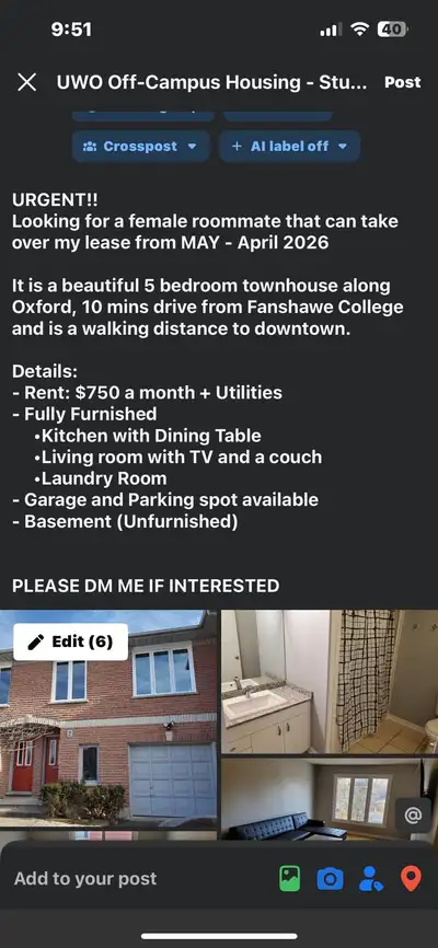 Room for rent *FEMALE STUDENT* in London ONT
