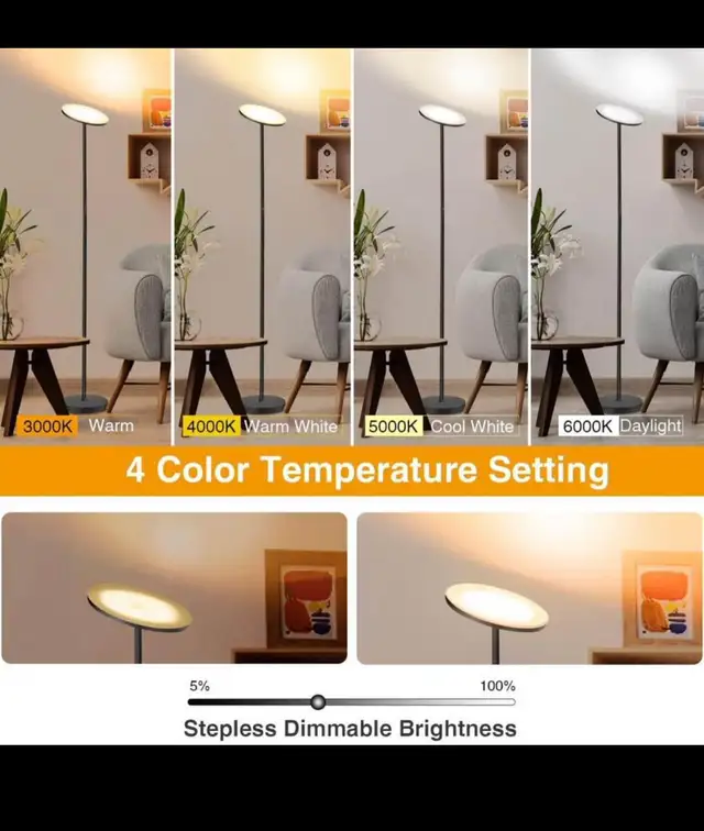 OUTON Floor Lamp, 30W/3000LM LED Modern Torchiere Sky Lamp, Supe in Indoor Lighting & Fans in Hamilton - Image 3