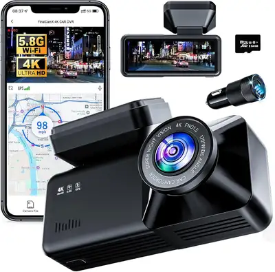 Front 4K Dash Cam with 5.8G WiFi 64GB Card Night Vision Parking, View more
