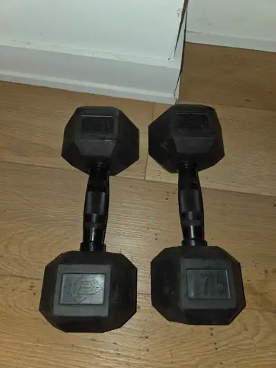 2 x 17.5 lb Rubber Hex Dumbells, View more