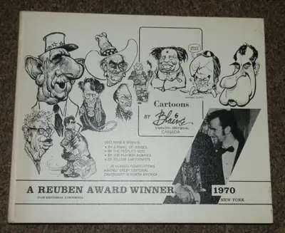Autographed Book - Cartoons by Blaine - Hardcover - Political Cartoonist Personalized to Olivia. Goo...