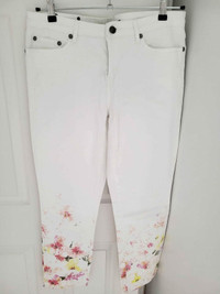New Womens White Jeans Floral Summer Pants Size 12 Large