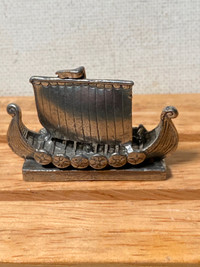 Pewter Mini Figurine Viking Saliang Long Ship Boat