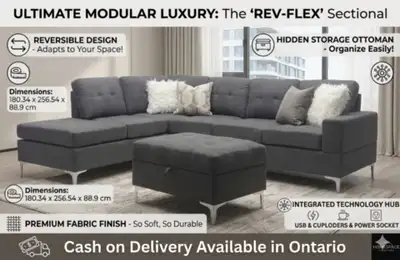 20% Off – Modern Grey Sectional Sofa with Storage, USB & Power, View more