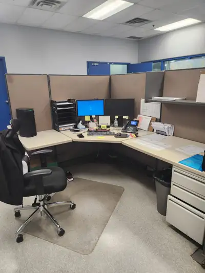 4 Office Cubicle Workstations with Privacy Panels - Commercial D, View more