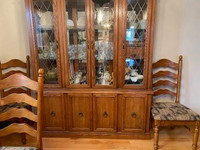 Oak Dining table 6 chairs and cabinet