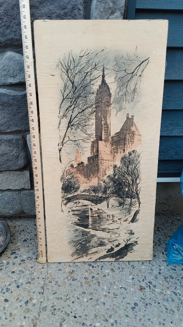 Approx 30 x 15" original art linen on wood panel in Arts & Collectibles in Edmonton