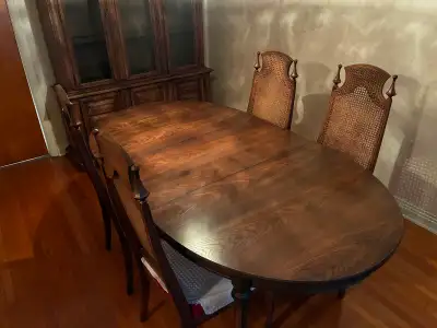 Walnut table and 4 chairs, View more