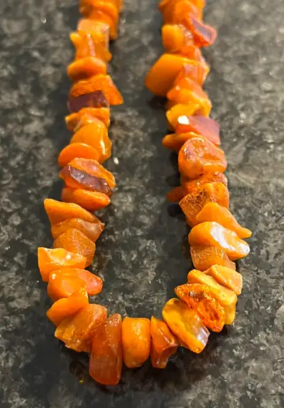 Vintage: Baltic Unpolished Raw Amber Necklace. 14K Gold Clasp., View more