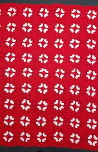 New red & white 42 x 61-inch hand-crocheted afghan blanket