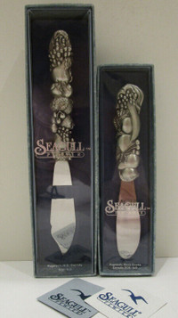 2 NEW, SEAGULL PEWTER CANADA CHEESE KNIVES, BOXED