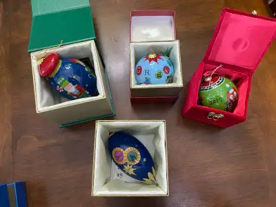Lot of 4 Li Bien Hand Painted Glass Christmas Ornaments , View more