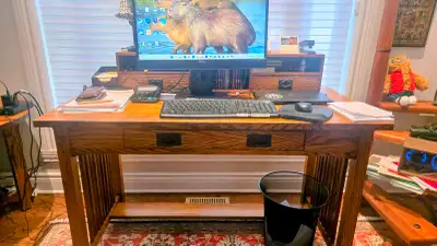 Restoration Hardware Quarter Sawn desk with pigeon hole sorter, View more