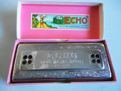 VINTAGE ECHO HARP BELL METAL REEDS HARMONICA, View more