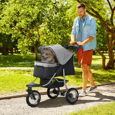Pet Stroller with 3 Wheels, One-click Folding Design, Adjustable, View more