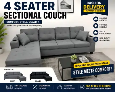 Never Used 4 Seater Sectional Sofa | Cash On Delivery, View more