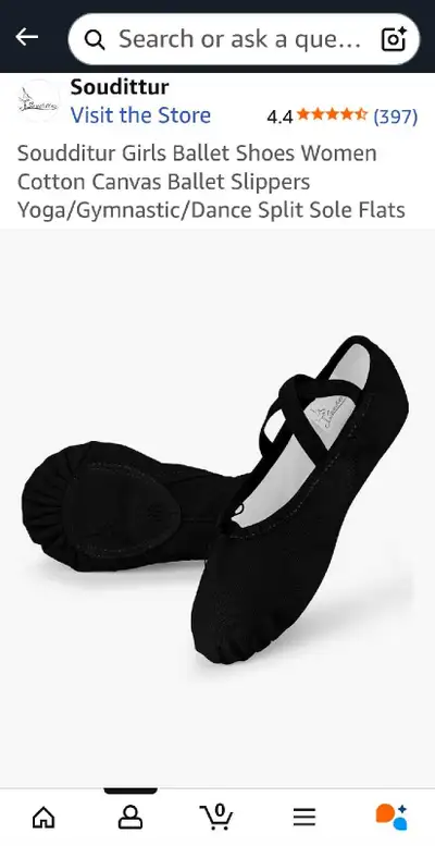 Gently used black canvas ballet slippers, kid size 26(US 9-10)