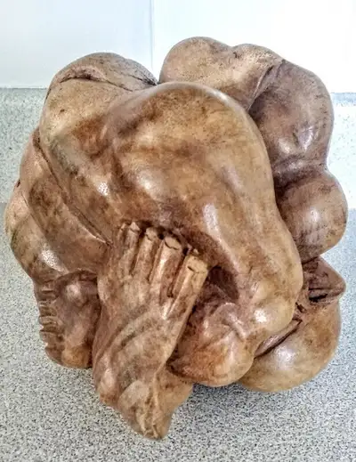 Japanese carved wood figure of a Monk hand carved measurements: 5 1/2 inches high by 7 inches wide $...