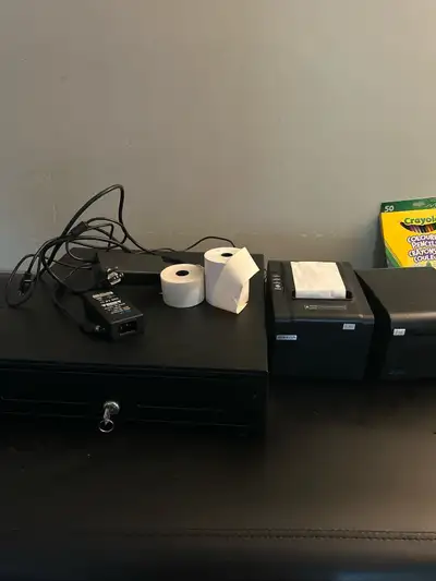 Cash Register drawer with two thermal printers. Can use at restaurant at front and back of the house...