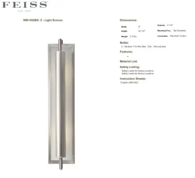 Feiss Mila Wall Sconce frosted glass diffuser and a rotating reflector that allows direct or indirec...