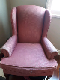 Two Wing back chairs in a mulberry color 