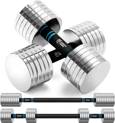 Adjustable Steel Dumbbell & Barbell Sets X2 – 30 lbs Each, View more