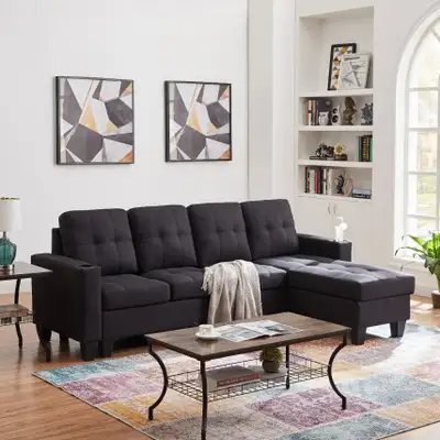 Brand New Sectional Sofa - Black in Faux Leather At Hot Sale, View more