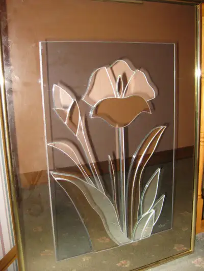 Magnifique cadre miroir avec motif - Signé R. Parret - Taillé à la main - Très belle valeur - Très b...