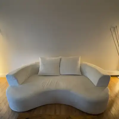 Curved White Boucle Kidney Sofa, View more
