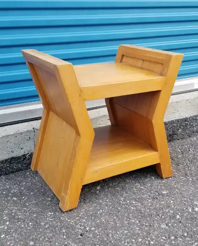 Sturdy vintage end side table x-shape 2 shelves blond hardwood, View more