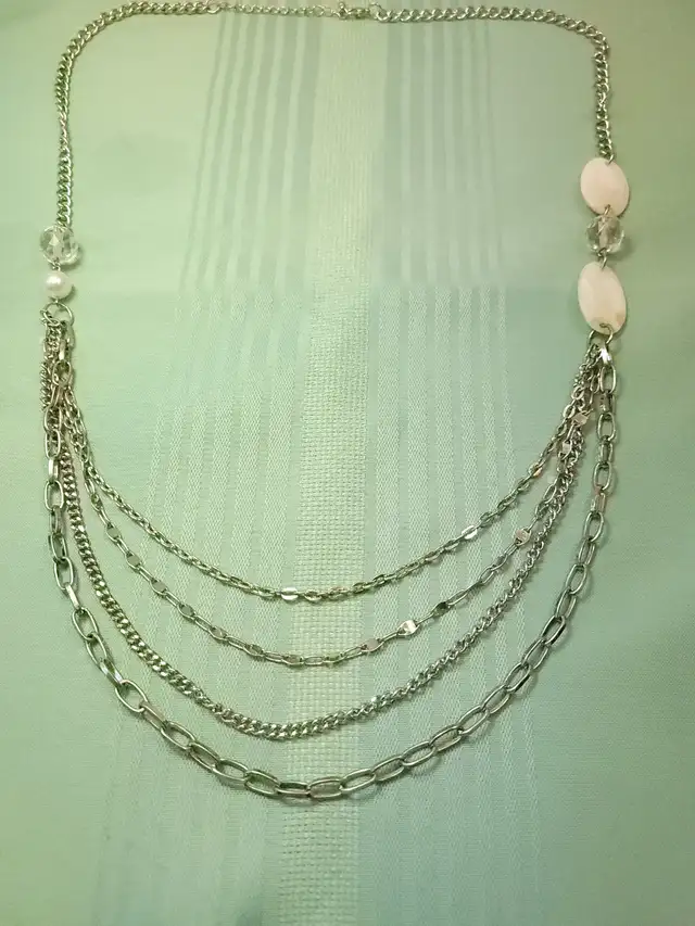 Vintage 4-Strand Silver Tone Statement Necklace 37"