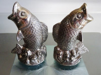 vintage FISH TROUT silver plate nickel SALT / PEPPER beach decor