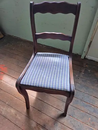 Wooden Dining Chair with Plaid Fabric Seat, View more