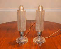 Art Deco Pressed-Glass Boudoir Lamp Pair