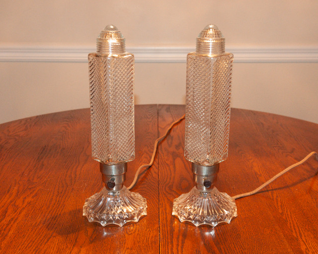 Art Deco Pressed-Glass Boudoir Lamp Pair in Arts & Collectibles in Bedford