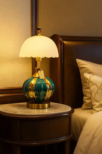 Classic Teal & Gold Table Lamp – European Style, View more