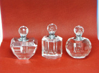 3 Crystal Faceted Glass Perfume Bottle Dabbers Screw Tops