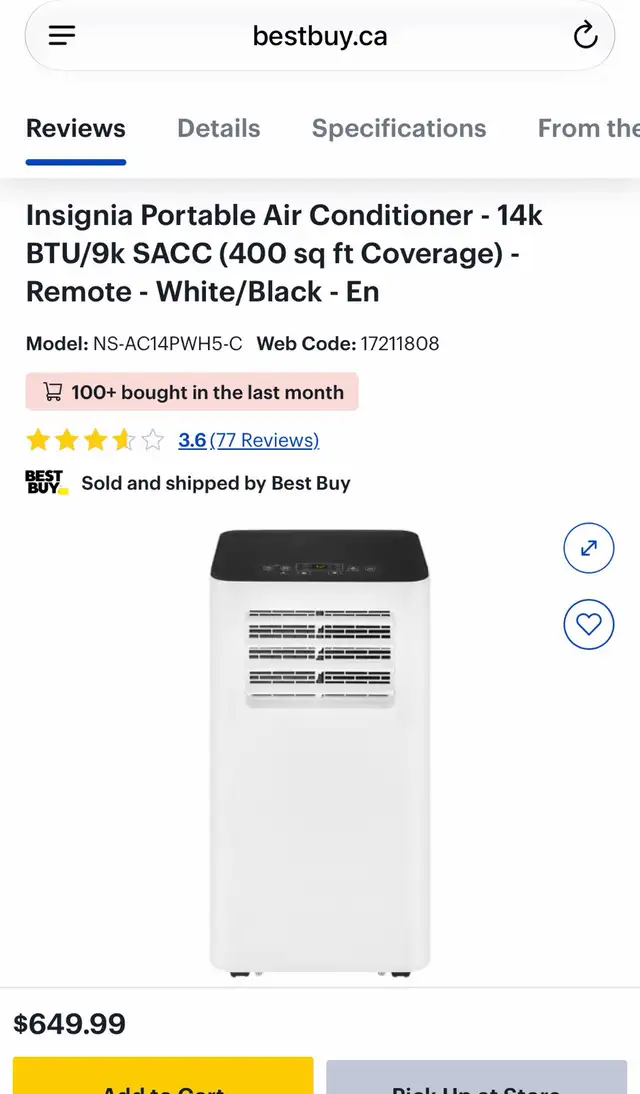 Insignia Portable Air Conditioner577399398439987202