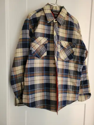 Plaid jacket- size Large, slightly heavy with quilted lining, 2 buttoned pockets, 80% cotton, 20% po...