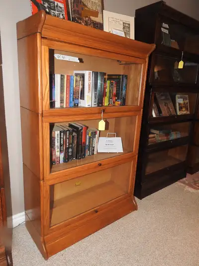 Antique barrister bookcase light oak 3 large sections, restored, View more