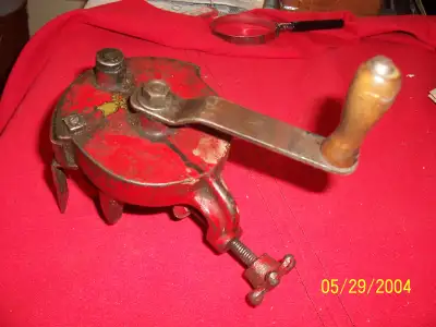 Antique Cast Iron Bench Mount Hand Crank Grinder Sharpener Red w, View more