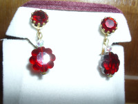 Ruby Red Flower Earrings