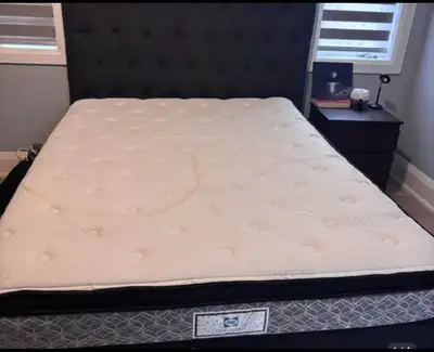 Queen bed frame and mattress , View more