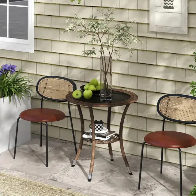 Outdoor Rattan Dining Table, Patio Wicker Round Coffee Table  in Other Tables in Markham / York Region - Image 9