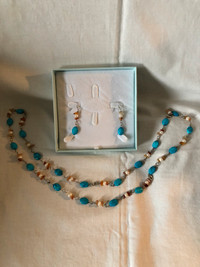 New turquoise howlite and carnelian agate jewelry set 
